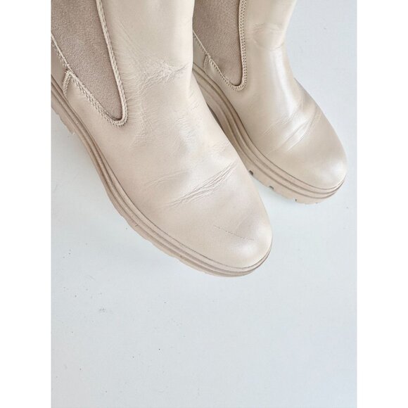ZARA Ivory Leather Lug Sole Platform Ankle Chelsea Boots, Size 36 - Picture 4 of 16